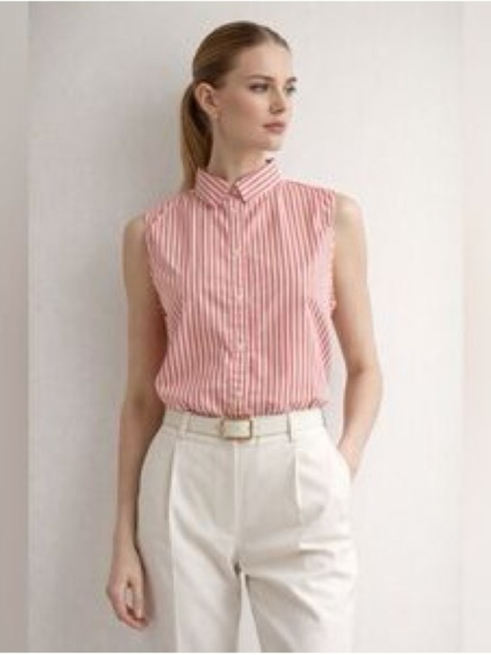 J. Crew Pink & White Striped Sleeveless Button-Up Blouse (L) Excellent Condition